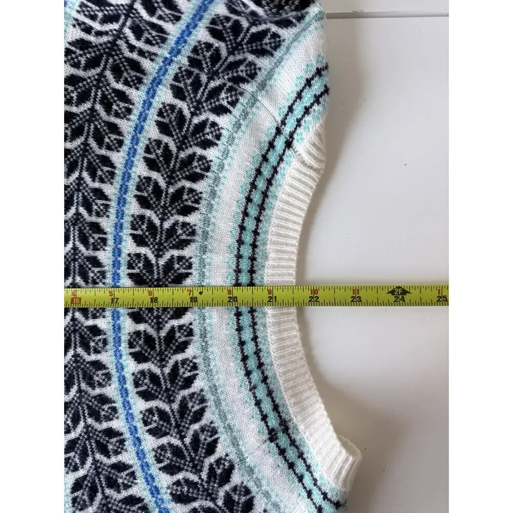 Talbots Sweater Womens M Fair Isle Pullover White Blue Lambs Wool Blend Jumper - Picture 6 of 7